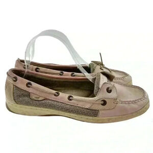 Sperry womens flats size 8.5 pink tan leather boat shoes preppy nautical